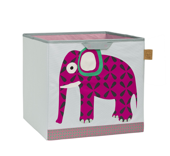 Caja de almacenaje para juguetes gris con elefante rosa de Lässig -  chicBebits