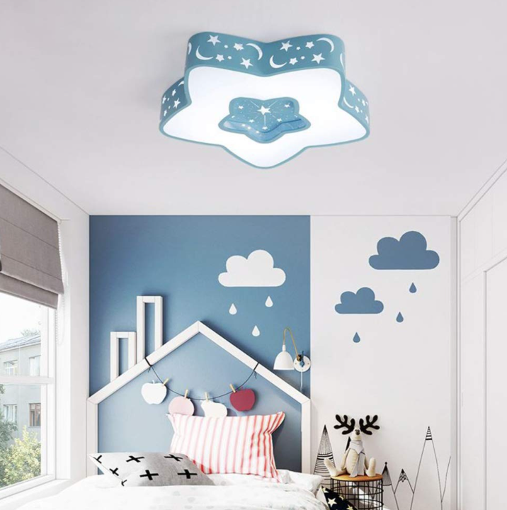 Lámpara de techo infantil con forma de estrella en blanco y azul